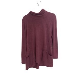 Pure Jill Athletic Burgundy Women's Long Sleeve Cowlneck Slouchy Lounge Pullover